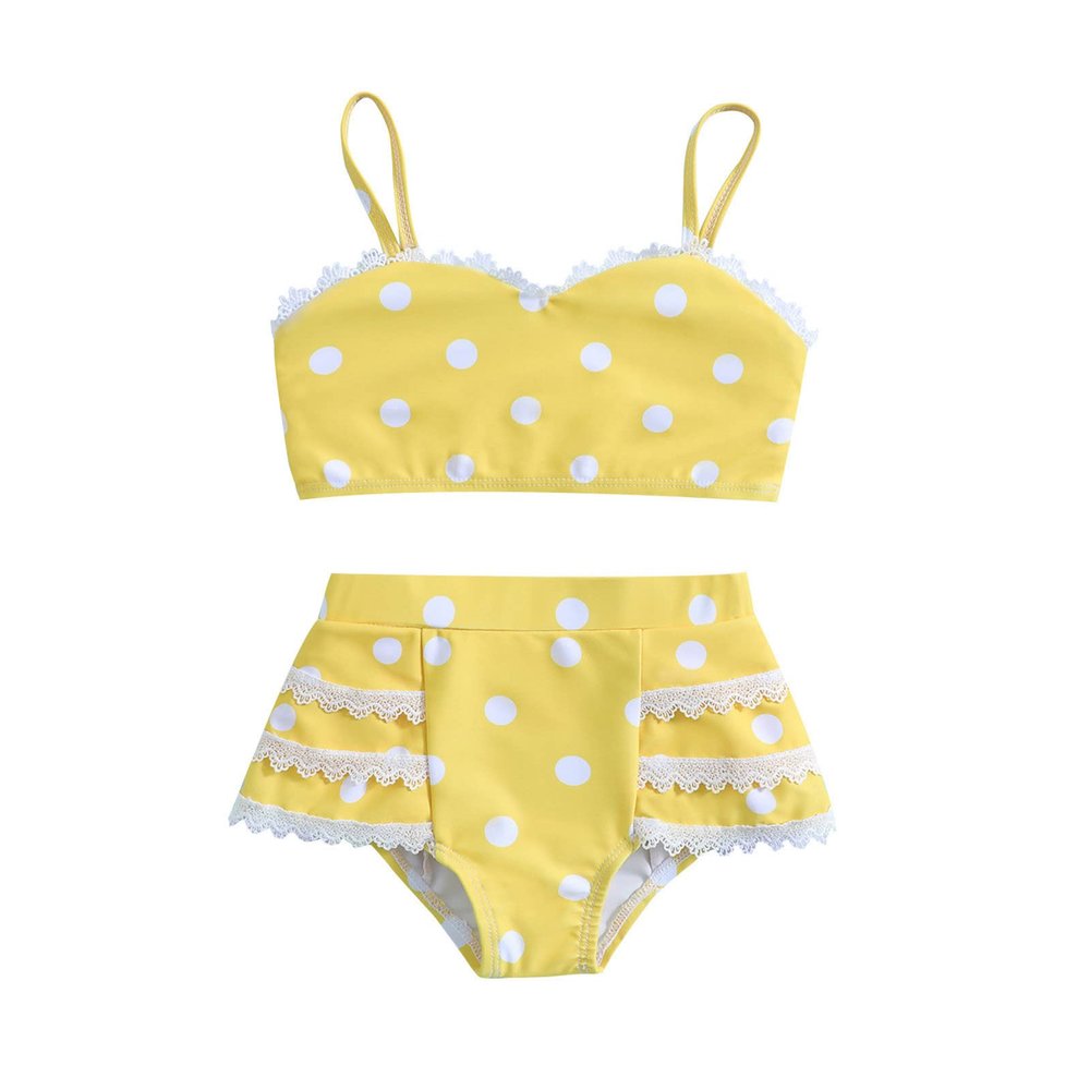 NineFit Basics Infant Girls Vest Bathing Suit Toddler Swimsuit Baby Girl Bikini Sets Kids Swimwear Beach Outfits (Yellow, 5-6 Years)