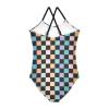 Colorful Square Girls One Piece Swimsuits Sport Halter Swimwear Beach Bathing Suit 3T view 2
