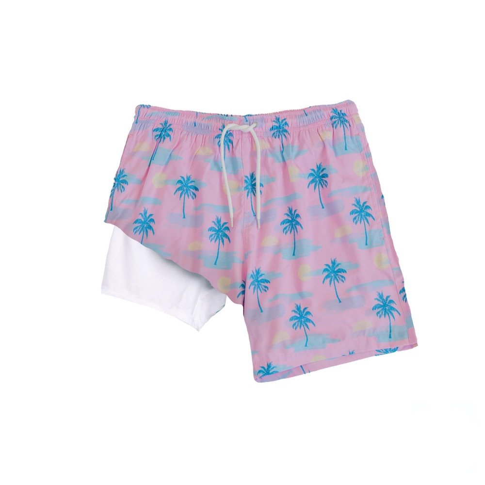 BERMIES Kids Eco Friendly Swim Shorts | Sunset Palms | Quick Dry, Compression Liner, 3 Pockets, 4 Way Stretch Fabric, UPF50 Protection | 2