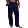 Cotton Linen Drawstring Pants for Men Relaxed Fit Straight Wide Leg Work Slacks Lightweight Soft Comfy Breathable Oceanside Summer Beach Yoga Pants Workout Jogger Sweatpants Blue view 1