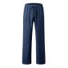 Cotton Linen Drawstring Pants for Men Relaxed Fit Straight Wide Leg Work Slacks Lightweight Soft Comfy Breathable Oceanside Summer Beach Yoga Pants Workout Jogger Sweatpants Blue view 2