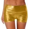 Lejafay Women's Casual Leather Liquid Shiny Metallic Mini Booty Cheeky Shorts Dance Bottoms Pants High Waist Gold A Medium view 1
