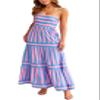 KMBANGI Women Striped Sleeveless Maxi Dress Swing Cutout Midi Dress Backless Smocked Spaghetti Strap Boho Flowy Long Sundress(Flare Pink,XL) view 1