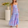 KMBANGI Women Striped Sleeveless Maxi Dress Swing Cutout Midi Dress Backless Smocked Spaghetti Strap Boho Flowy Long Sundress(Flare Pink,XL) view 2