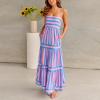 KMBANGI Women Striped Sleeveless Maxi Dress Swing Cutout Midi Dress Backless Smocked Spaghetti Strap Boho Flowy Long Sundress(Flare Pink,XL) view 3
