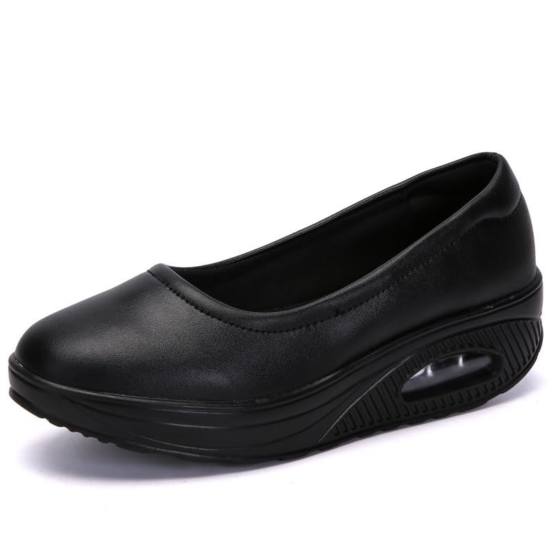 Hhhchpm Comfortable Women's Nurse Shoes with Air Cushion Sole and Non-Slip Design for All-Day Support and Safety (Black,7.5)
