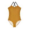 Checkerboard Maroon Yellow Girls One Piece Swimsuits Sport Halter Swimwear Beach Bathing Suit 4T view 1