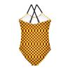 Checkerboard Maroon Yellow Girls One Piece Swimsuits Sport Halter Swimwear Beach Bathing Suit 4T view 2