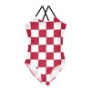 Checkerboard Girls One Piece Swimsuits Red and White Sport Halter Swimwear Beach Bathing Suit 5-6T