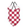Checkerboard Girls One Piece Swimsuits Red and White Sport Halter Swimwear Beach Bathing Suit 5-6T view 2