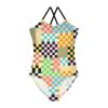 Checkerboard Funky Girls One Piece Swimsuits Colorful Sport Halter Swimwear Beach Bathing Suit 7-8T view 1