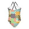Checkerboard Funky Girls One Piece Swimsuits Colorful Sport Halter Swimwear Beach Bathing Suit 7-8T view 2