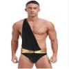 QinCiao Mens Ancient Greek Roman Toga Costume One Shoulder Bodysuits Halloween Cosplay Outfits Black XX-Large view 1