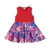 JLKGICF Toddler 4th of July Dresses for Girls Denim Patchwork Floral Print Dress American Flag Baby Fourth of July Outfit (Firework Red, 3-4 Years) view 1