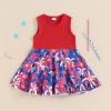 JLKGICF Toddler 4th of July Dresses for Girls Denim Patchwork Floral Print Dress American Flag Baby Fourth of July Outfit (Firework Red, 3-4 Years) view 2