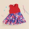 JLKGICF Toddler 4th of July Dresses for Girls Denim Patchwork Floral Print Dress American Flag Baby Fourth of July Outfit (Firework Red, 3-4 Years) view 3