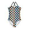 Colorful Square Girls One Piece Swimsuits Sport Halter Swimwear Beach Bathing Suit 9-10T view 1