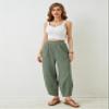 Tomosc Womens Baggy Wide Leg Pants Summer Casual Elastic Waist Palazzo Harem Pants with Pockets (4S-Green-M) view 2