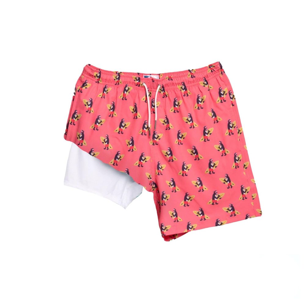 BERMIES Kids Eco Friendly Swim Shorts | Surfing Monkeys | Quick Dry, Compression Liner, 3 Pockets, 4 Way Stretch Fabric, UPF50 Protection | 3