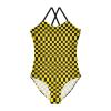 Checkerboard Girls One Piece Swimsuits Black Gold Squares Sport Halter Swimwear Beach Bathing Suit 7-8T view 1