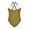 Checkerboard Girls One Piece Swimsuits Black Gold Squares Sport Halter Swimwear Beach Bathing Suit 7-8T view 2