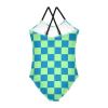 Checkerboard Girls One Piece Swimsuits Blue Pale Green Sport Halter Swimwear Beach Bathing Suit 9-10T view 2
