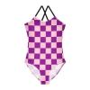 Checkerboard Purple Pink Girls One Piece Swimsuits Sport Halter Swimwear Beach Bathing Suit 9-10T view 1
