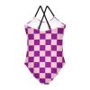 Checkerboard Purple Pink Girls One Piece Swimsuits Sport Halter Swimwear Beach Bathing Suit 9-10T view 2