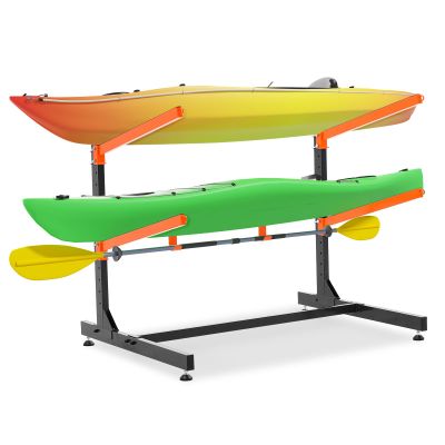 UOKRR 2-Level Kayak Stand - Freestanding Rack for Garage, Heavy Duty Adjustable, Indoor/Outdoor Storage for Kayaks, Canoes, Surfboards & Paddleboards