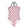 Color White and Red Girls One Piece Swimsuits Squares Checkerboard Sport Halter Swimwear Beach Bathing Suit 3T