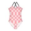 Bright Pink Chess Girls One Piece Swimsuits Sport Halter Swimwear Beach Bathing Suit 5-6T view 1