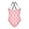Bright Pink Chess Girls One Piece Swimsuits Sport Halter Swimwear Beach Bathing Suit 5-6T view 2