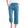 ABOUTYES Capris Pants for Women 2024 Summer Casual Stretch Cotton Linen Capri Pant Drawstring Cropped High Waisted Trousers view 1