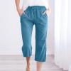 ABOUTYES Capris Pants for Women 2024 Summer Casual Stretch Cotton Linen Capri Pant Drawstring Cropped High Waisted Trousers view 2