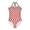 Chessboard White Red Girls One Piece Swimsuits Sport Halter Swimwear Beach Bathing Suit 3T