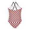 Chessboard White Red Girls One Piece Swimsuits Sport Halter Swimwear Beach Bathing Suit 3T view 2