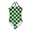 Checkerboard Girls One Piece Swimsuits Black Pale Green Sport Halter Swimwear Beach Bathing Suit 4T view 1