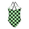 Checkerboard Girls One Piece Swimsuits Black Pale Green Sport Halter Swimwear Beach Bathing Suit 4T view 2