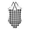 Checkered White Black Girls One Piece Swimsuits Sport Halter Swimwear Beach Bathing Suit 9-10T view 2