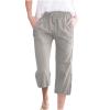 ABOUTYES Capris Pants for Women 2024 Summer Casual Stretch Cotton Linen Capri Pant Drawstring Cropped High Waisted Trousers view 1