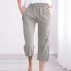 ABOUTYES Capris Pants for Women 2024 Summer Casual Stretch Cotton Linen Capri Pant Drawstring Cropped High Waisted Trousers view 2
