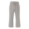 ABOUTYES Capris Pants for Women 2024 Summer Casual Stretch Cotton Linen Capri Pant Drawstring Cropped High Waisted Trousers view 3