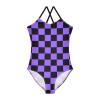 Colored Checkerboard Girls One Piece Swimsuits Purple Black Squares Sport Halter Swimwear Beach Bathing Suit 7-8T view 1