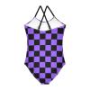 Colored Checkerboard Girls One Piece Swimsuits Purple Black Squares Sport Halter Swimwear Beach Bathing Suit 7-8T view 2