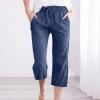 ABOUTYES Capris Pants for Women 2024 Summer Casual Stretch Cotton Linen Capri Pant Drawstring Cropped High Waisted Trousers view 2