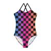Black Rainbow Girls One Piece Swimsuits Squares Checkered Sport Halter Swimwear Beach Bathing Suit 7-8T