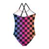 Black Rainbow Girls One Piece Swimsuits Squares Checkered Sport Halter Swimwear Beach Bathing Suit 7-8T view 2