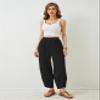 Tomosc Womens Baggy Wide Leg Pants Summer Casual Elastic Waist Palazzo Harem Pants with Pockets (4S-Black-L) view 2
