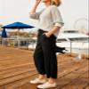 Tomosc Womens Baggy Wide Leg Pants Summer Casual Elastic Waist Palazzo Harem Pants with Pockets (4S-Black-L) view 3