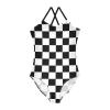 Black White Chessboard Girls One Piece Swimsuits Sport Halter Swimwear Beach Bathing Suit 5-6T view 1